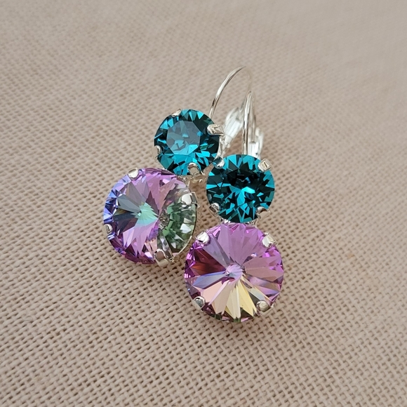 Austrian Crystal Earrings in Shiny Silver - Picture 6 of 11